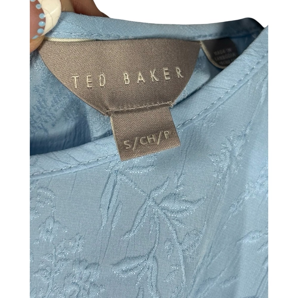 Ted Baker Baby Blue Floral Jacquard Puff Sleeve Blouse Top Size S 1037380 - Picture 2 of 5